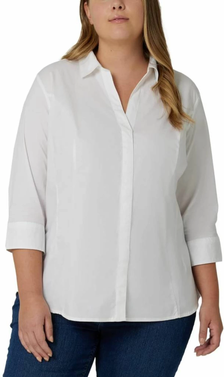 Riders by Lee Indigo Women's Plus Size Woven Shirt - Easy Care Quarter Sleeve Top