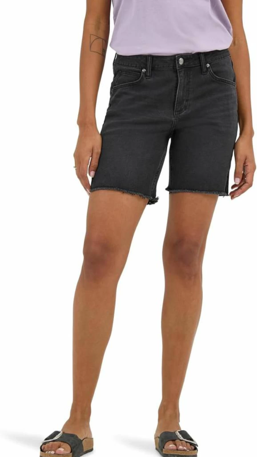 Lee Women's High-Waisted 7" Denim Shorts with Side Slits - Classic Fit Stretch Comfort