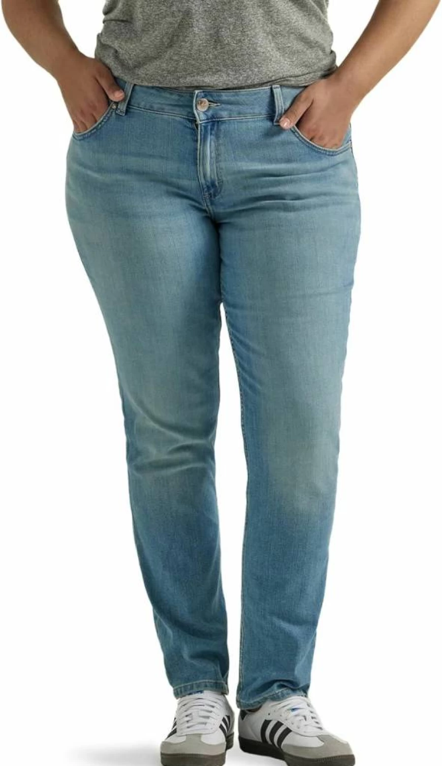Lee Women's Plus Size Straight Leg Jeans - Mid Rise Comfort Fit Denim Pants
