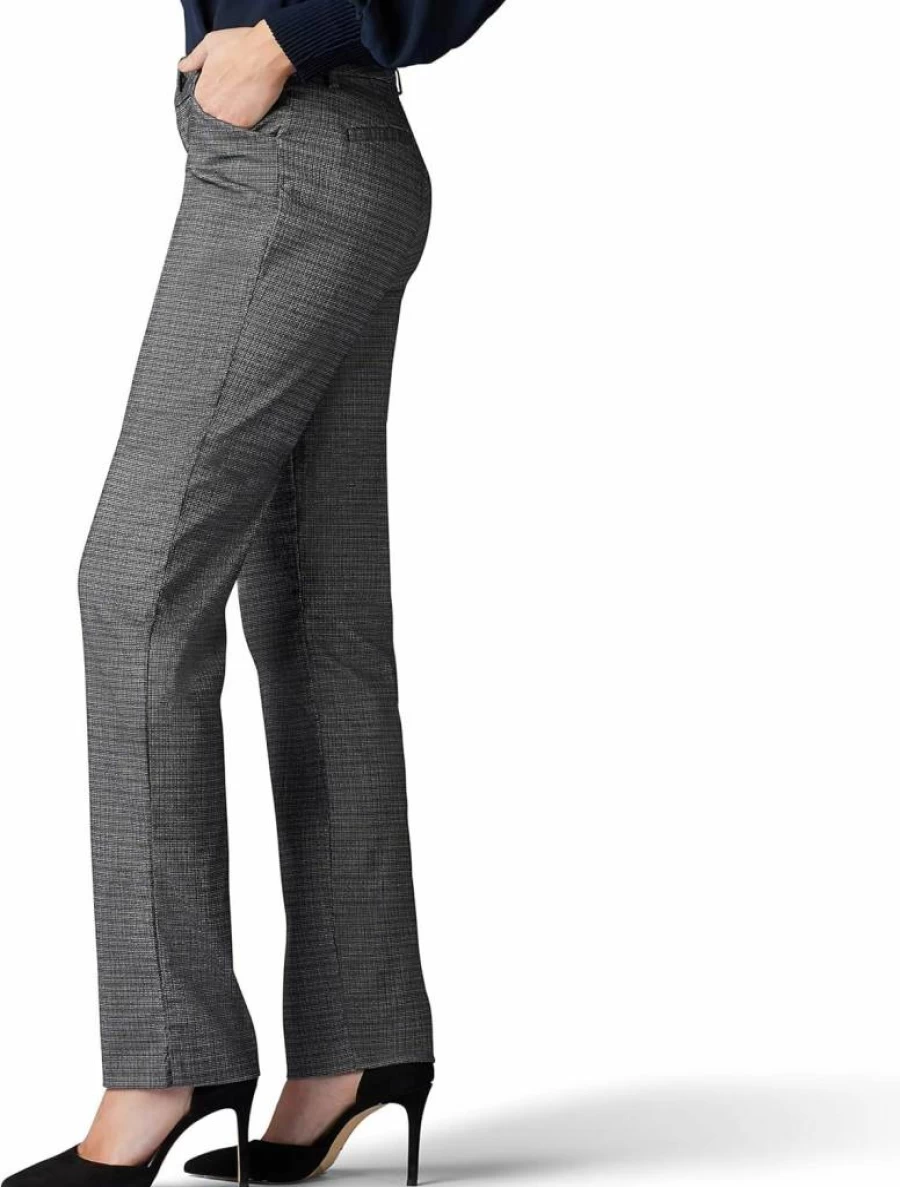 Lee Women's Petite Straight Leg Pants - Wrinkle Free Relaxed Fit Comfort Casual Trousers