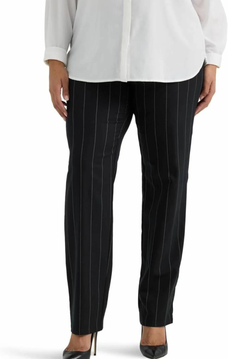 Lee Women's Plus Size Straight Leg Pants - Wrinkle Free Relaxed Fit Comfort Casual Trousers