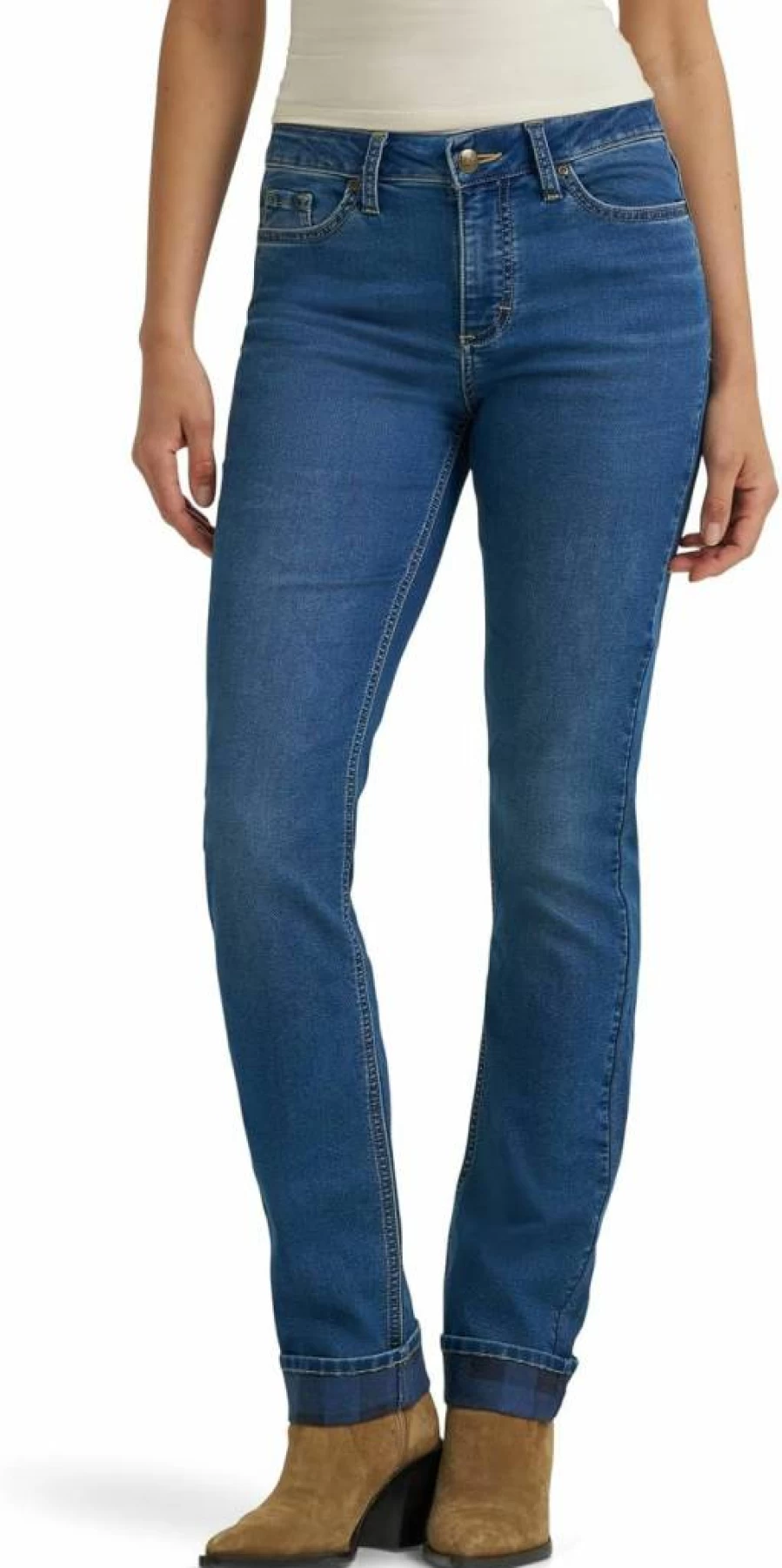 Lee Women's Classic Mid Rise Straight Leg Jeans - Comfort Fit Denim Pants for Everyday Wear