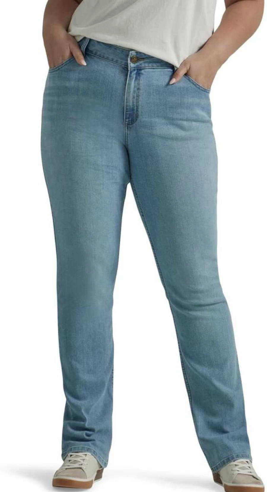 Lee Women's Plus Size Relaxed Fit Tapered Leg Jeans with Side Elastic Comfort