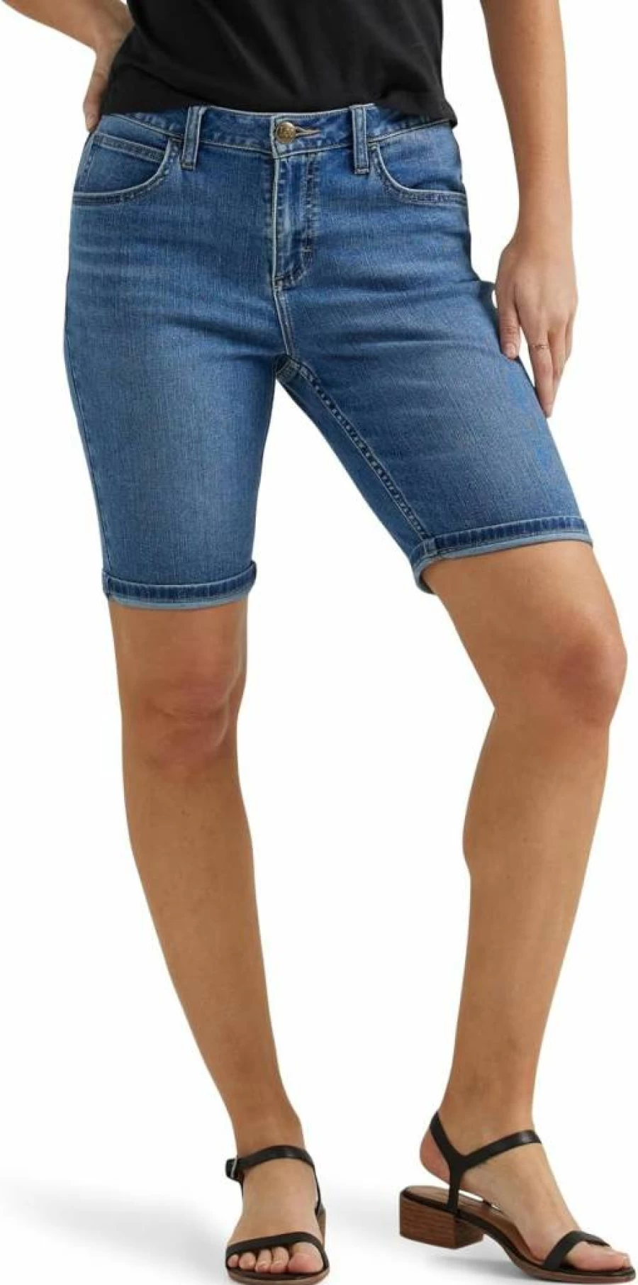 Lee Women's Classic Rolled-Up Denim Bermuda Shorts - Comfort Fit Stretch Jeans Shorts for Women