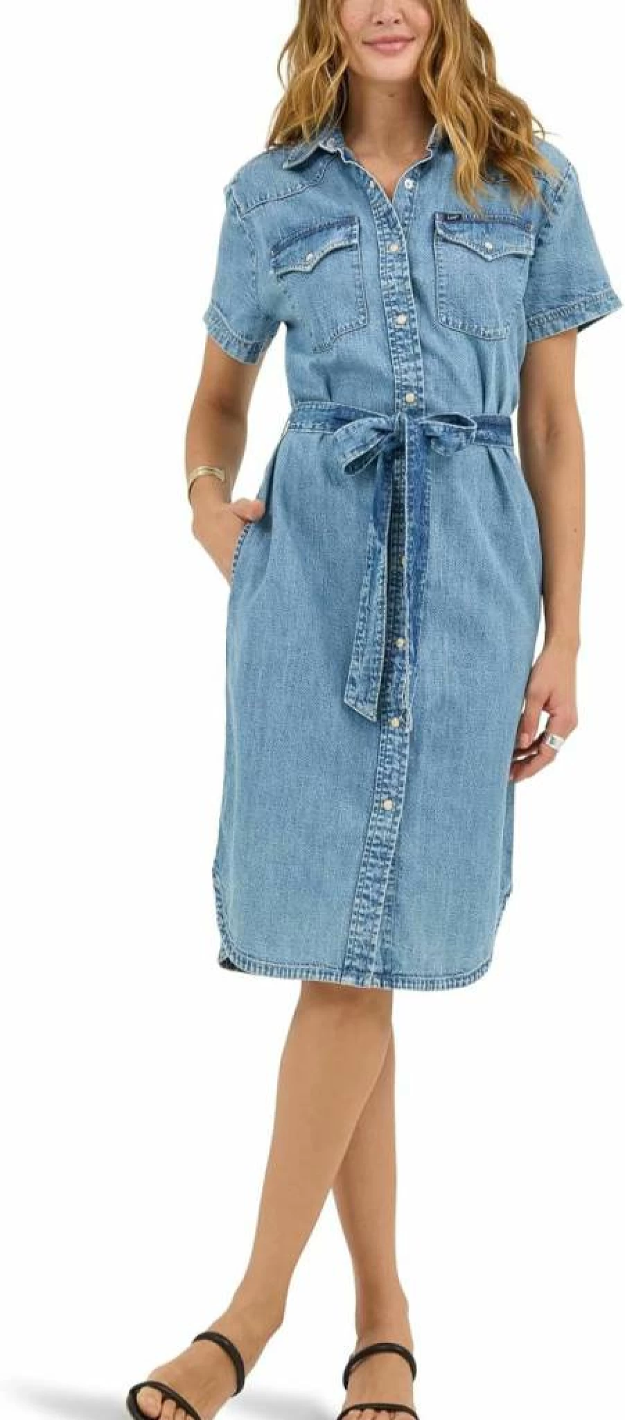 Lee Women's Vintage Western Denim Short Sleeve Dress - Classic Casual Style