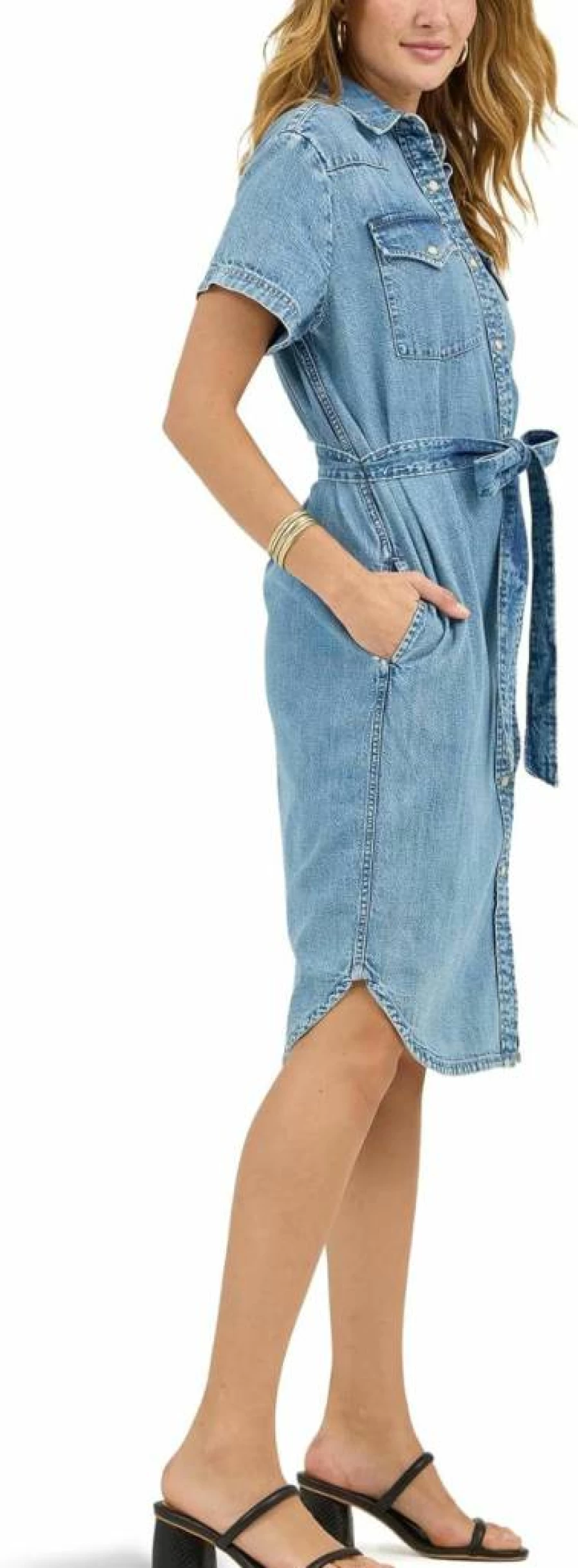 Lee Women's Vintage Western Denim Short Sleeve Dress - Classic Casual Style