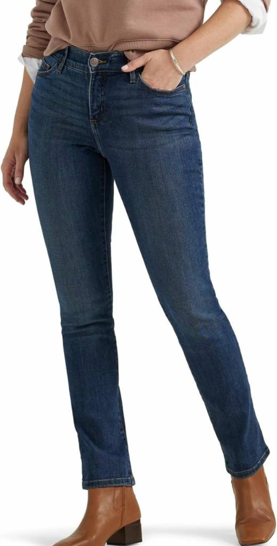 Lee Women's Ultra Lux Comfort Flex Motion Straight Leg Jeans - Stretch Denim Pants for Everyday Wear