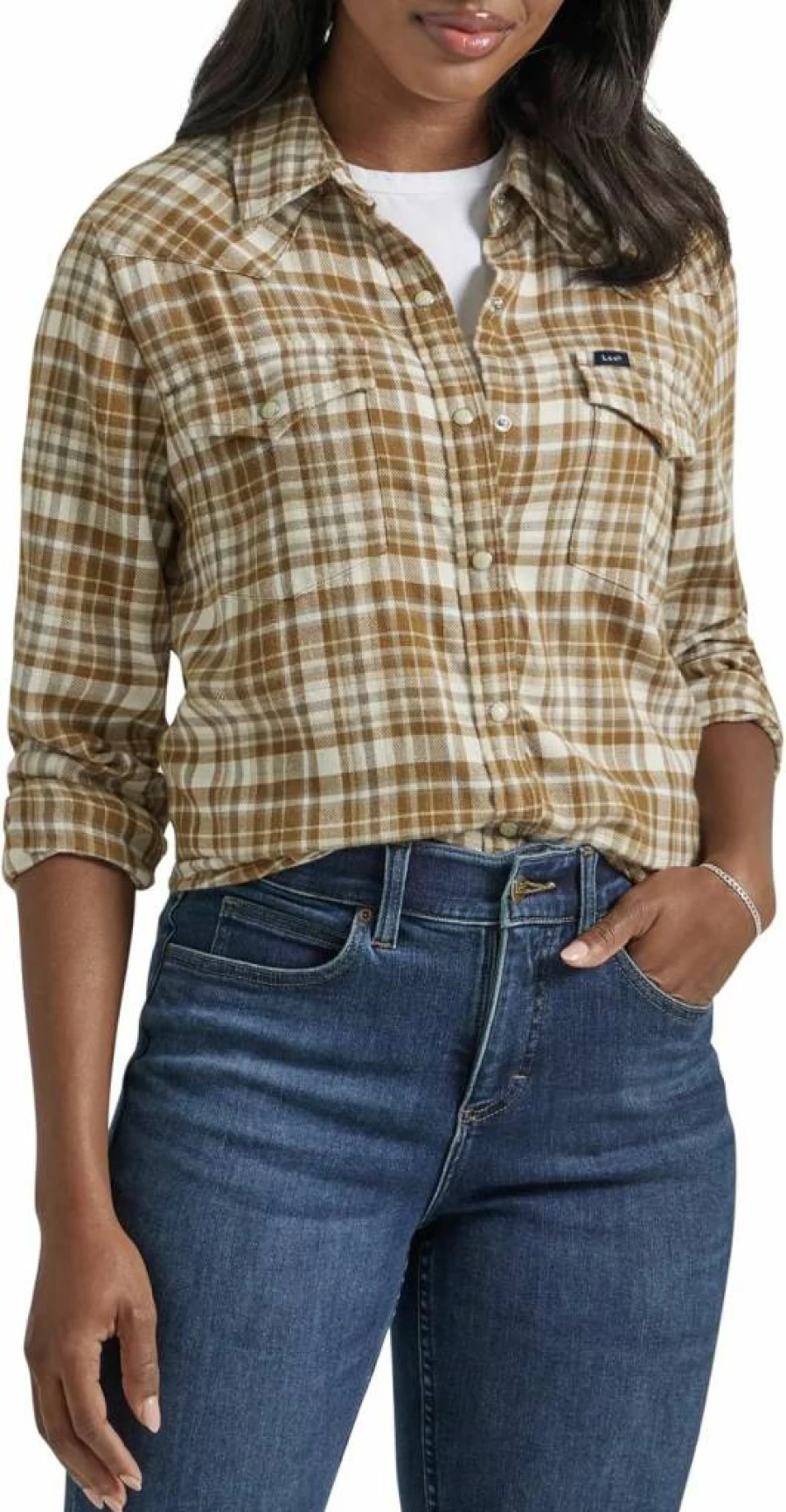 Lee Women's Slim Fit Western Snap Button Shirt - Classic Denim Top for Casual Style