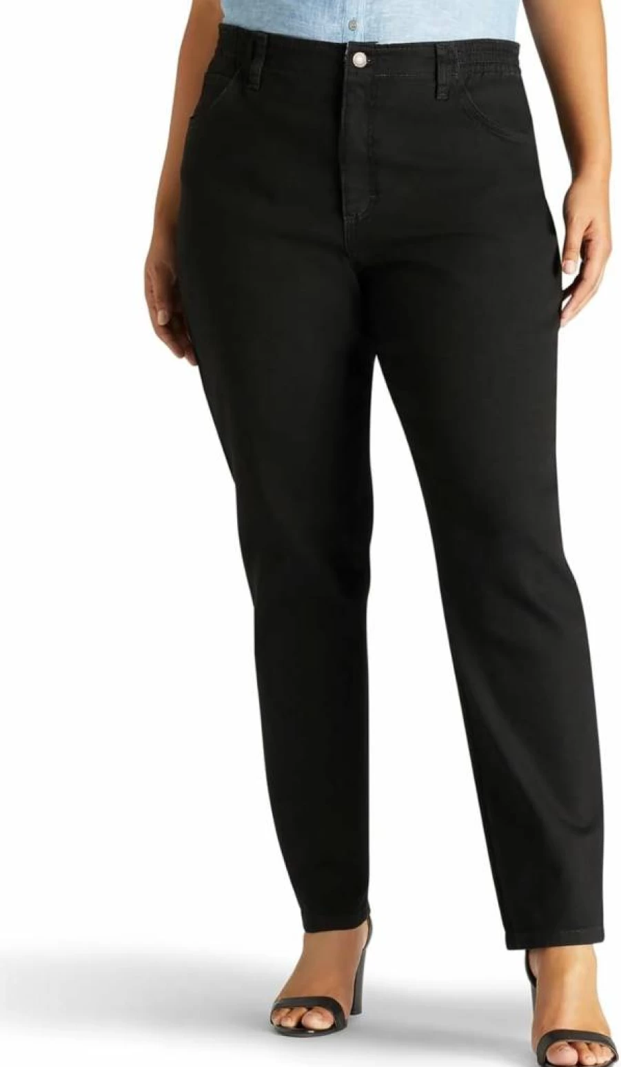 Lee Women's Plus Size Relaxed Fit Tapered Leg Jeans with Side Elastic Comfort