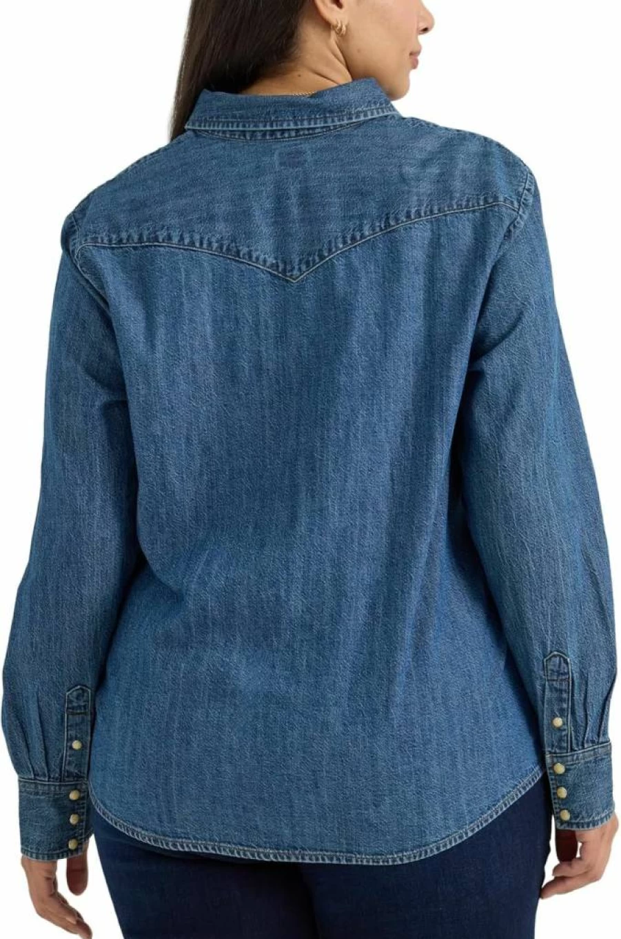 Lee Women's Plus Size Long Sleeve Western Snap Shirt - Classic Denim Button-Up Top