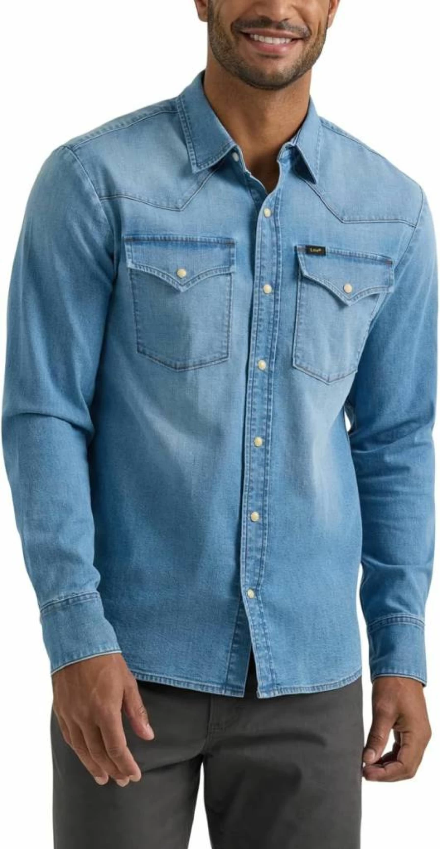 Lee Men's Classic Western Shirt - Vintage Denim Work Shirt for Men