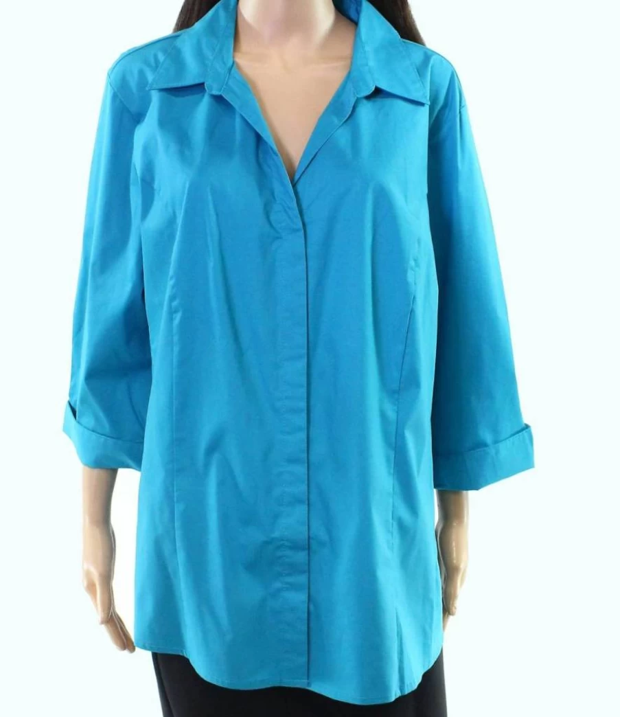 Riders by Lee Indigo Women's Plus Size Woven Shirt - Easy Care Long Sleeve Top
