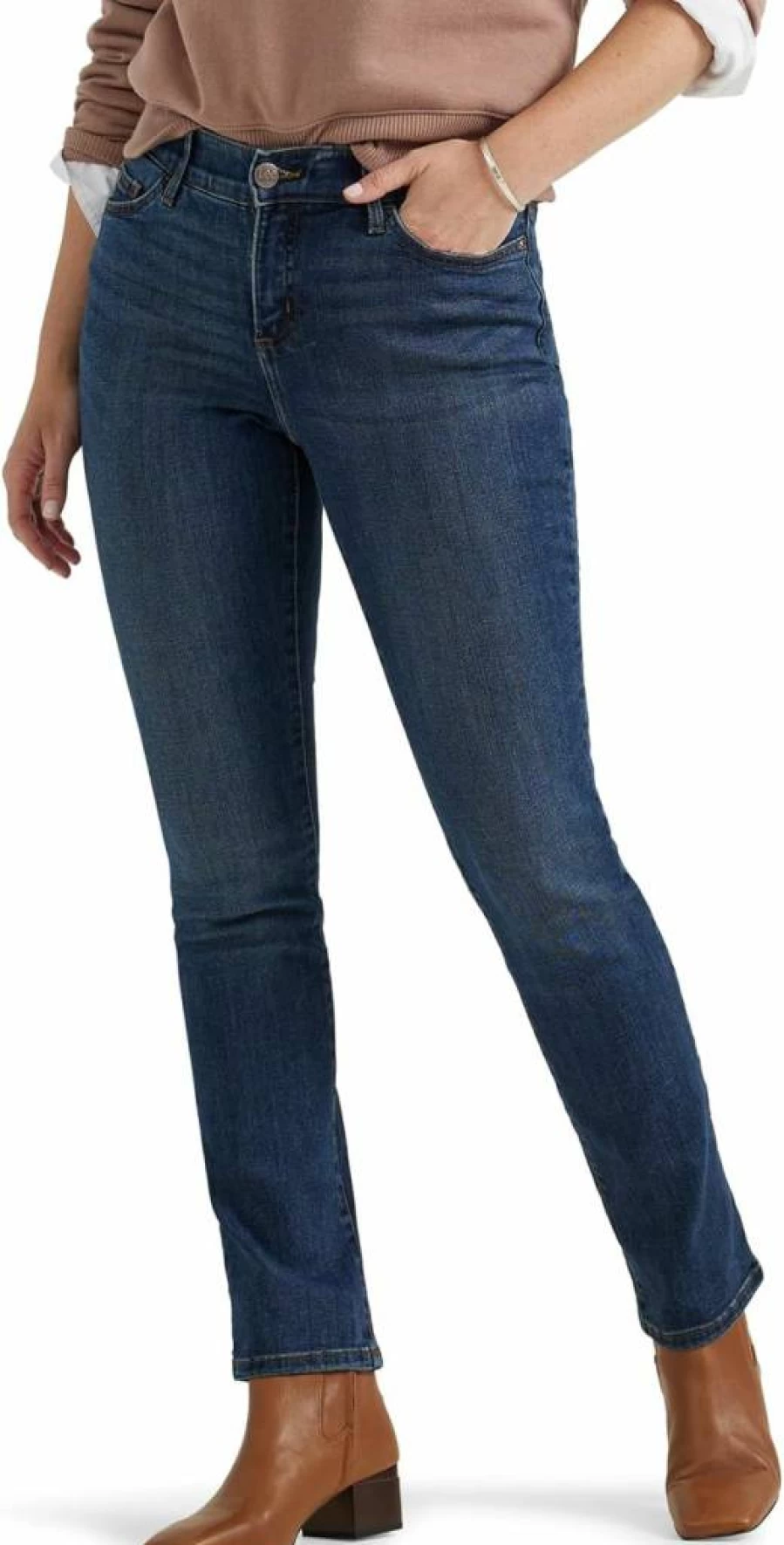 Lee Women's Ultra Lux Comfort Flex Motion Straight Leg Jeans - Stretch Denim Pants for Everyday Wear