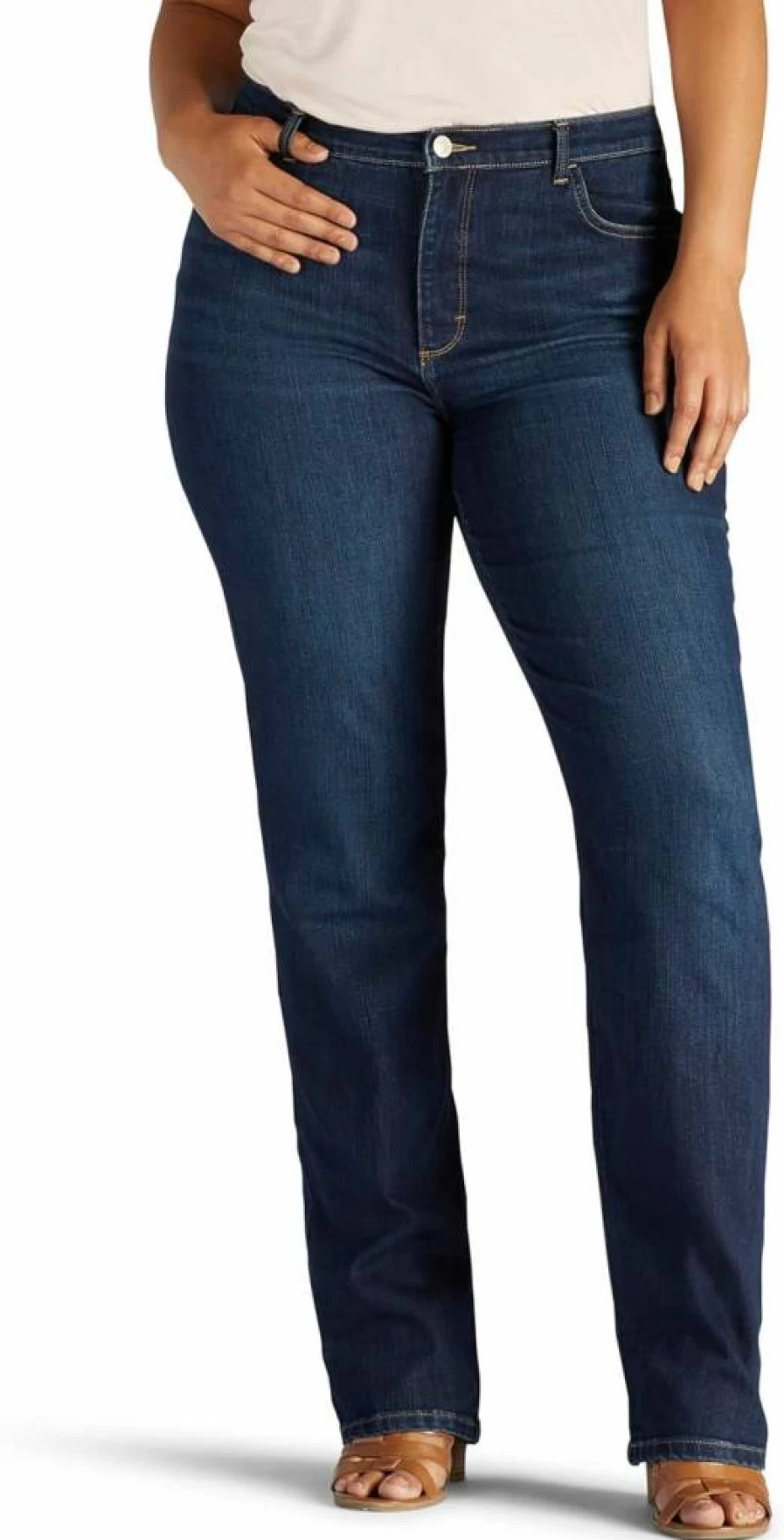 Lee Women's Plus Size Monroe Straight Leg Jeans – Classic Relaxed Fit for Comfort & Style