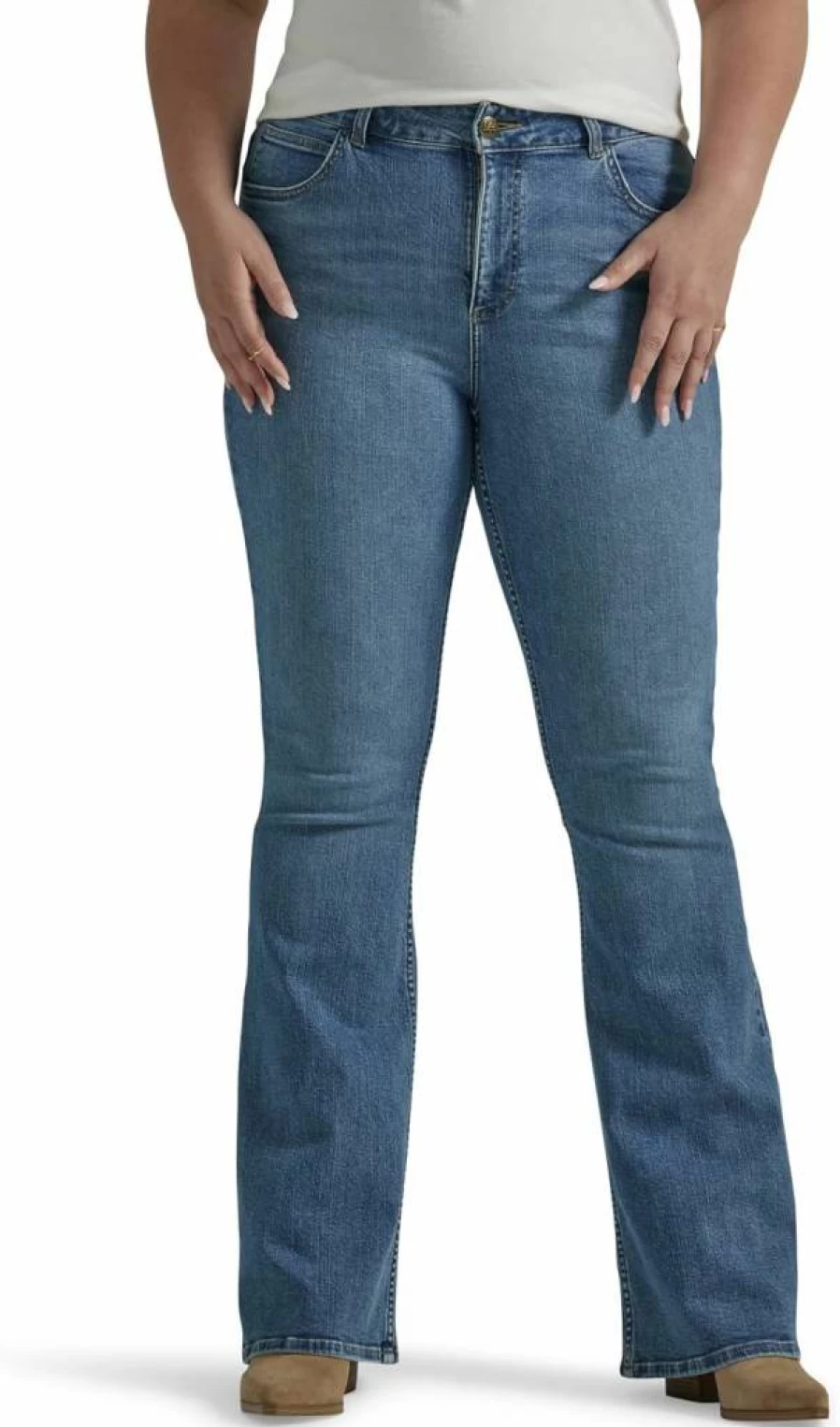 Lee Women's Plus Size High Waisted Flare Jeans - Vintage Bootcut Denim Pants for Curvy Figures