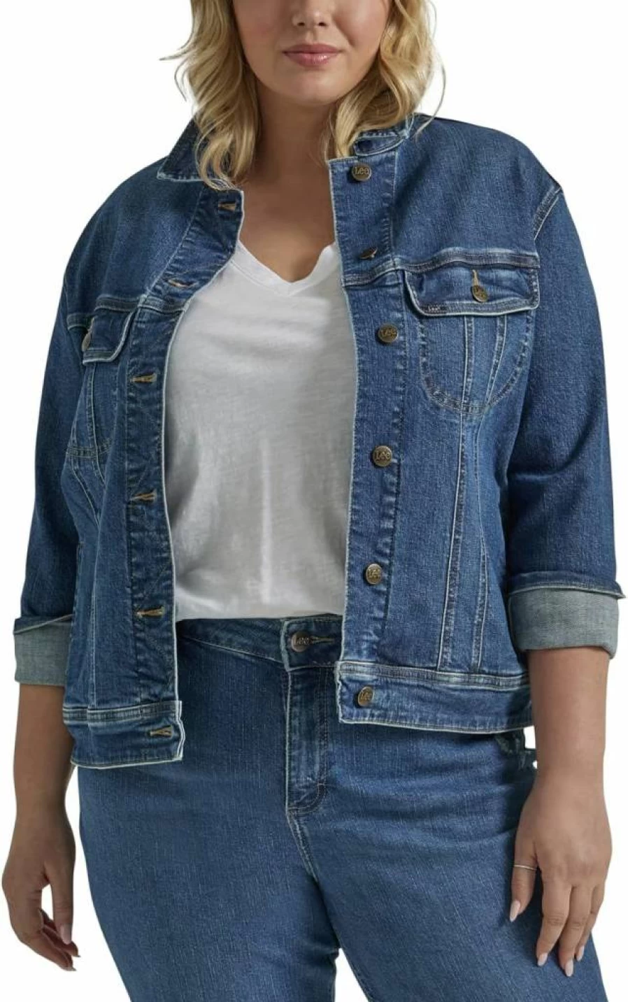 Lee Plus Size Women's Legendary Rider Denim Jacket - Classic Fit Distressed Washed Jean Jacket