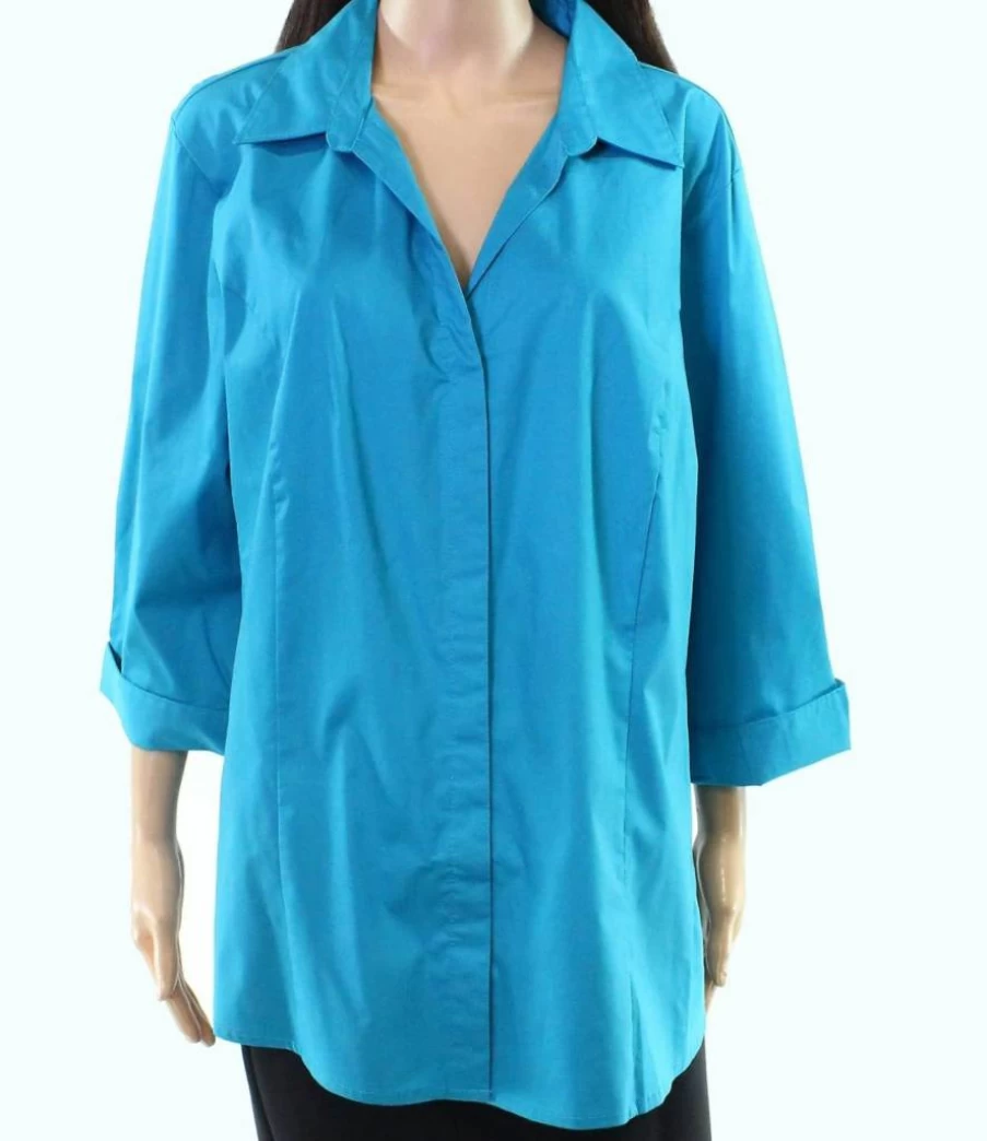 Riders by Lee Indigo Women's Plus Size Woven Shirt - Easy Care Long Sleeve Top