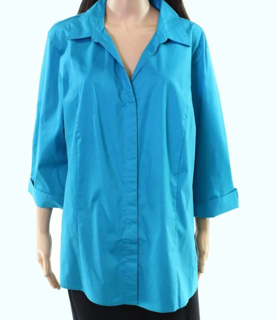 Riders by Lee Indigo Women's Plus Size Woven Shirt - Easy Care Long Sleeve Top