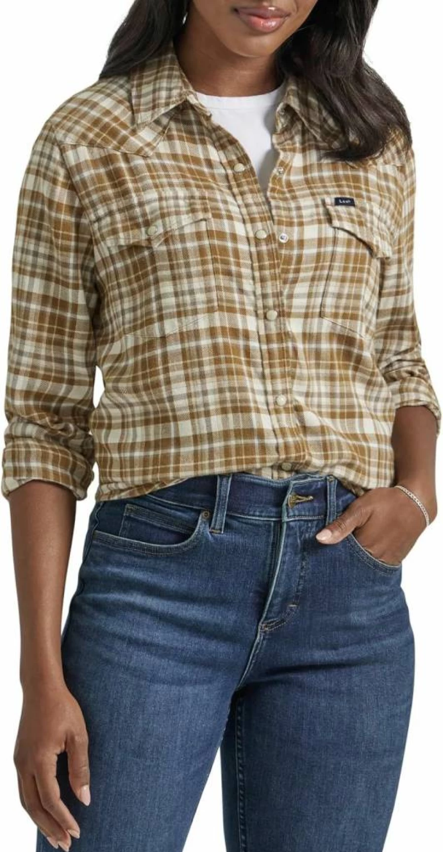 Lee Women's Slim Fit Western Denim Shirt with Snap Closure