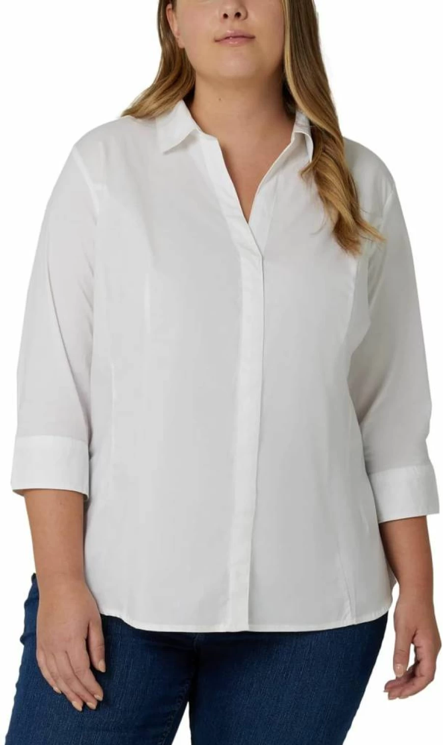 Riders by Lee Indigo Women's Plus Size Woven Shirt - Easy Care Quarter Sleeve Top