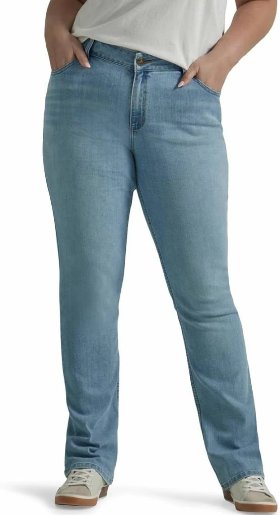 Lee Women's Plus Size Relaxed Fit Tapered Leg Jeans with Side Elastic Comfort
