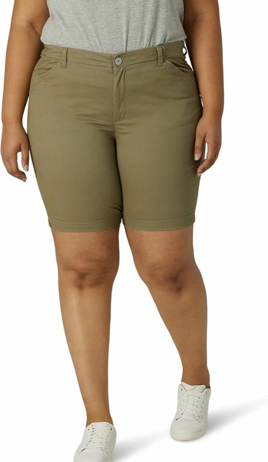 Lee Women's Plus Size High-Waisted 9" Bermuda Shorts - Comfort Stretch Chino for Casual Wear