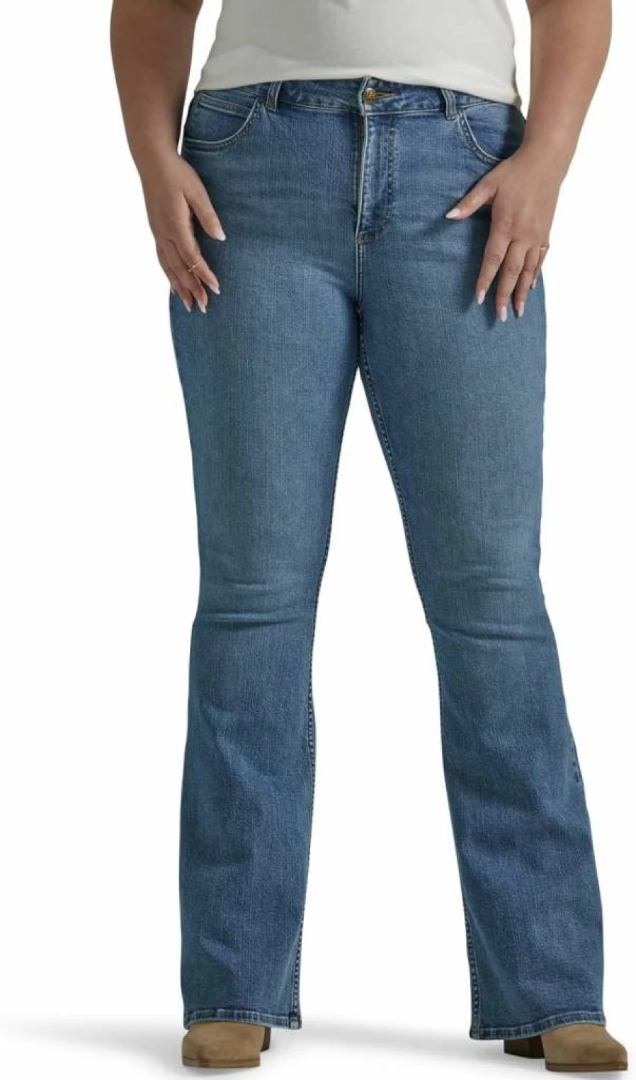 Lee Women's Plus Size High Waisted Flare Jeans - Classic Bootcut Denim Pants for Curvy Fit