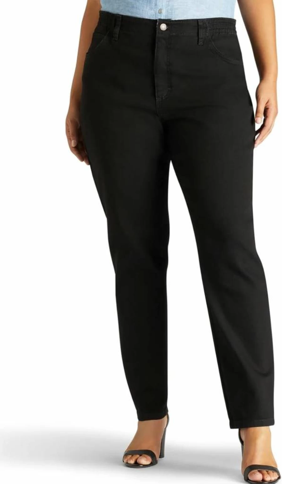Lee Women's Plus Size Relaxed Fit Tapered Leg Jeans with Side Elastic Comfort