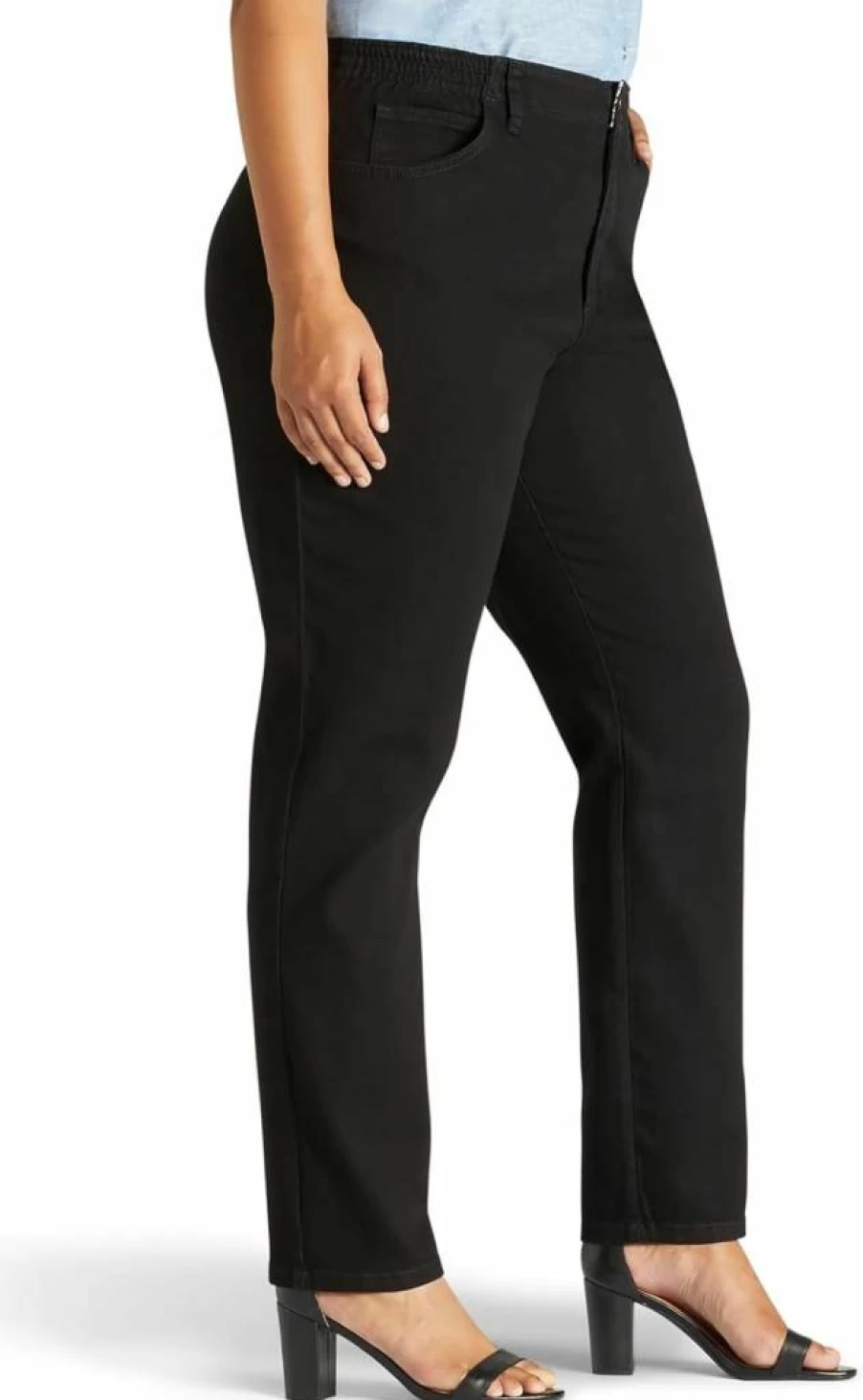 Lee Women's Plus Size Relaxed Fit Tapered Leg Jeans with Side Elastic Comfort