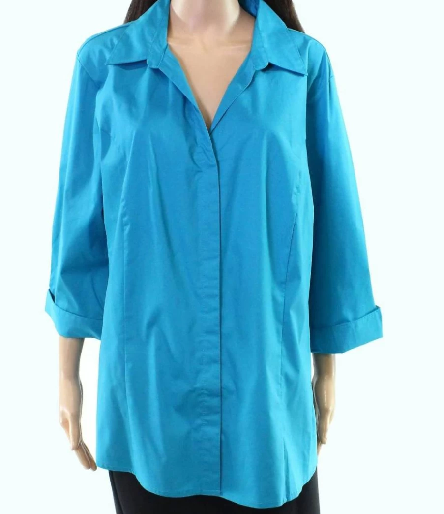 Riders by Lee Indigo Women's Plus Size Woven Shirt - Easy Care Long Sleeve Top