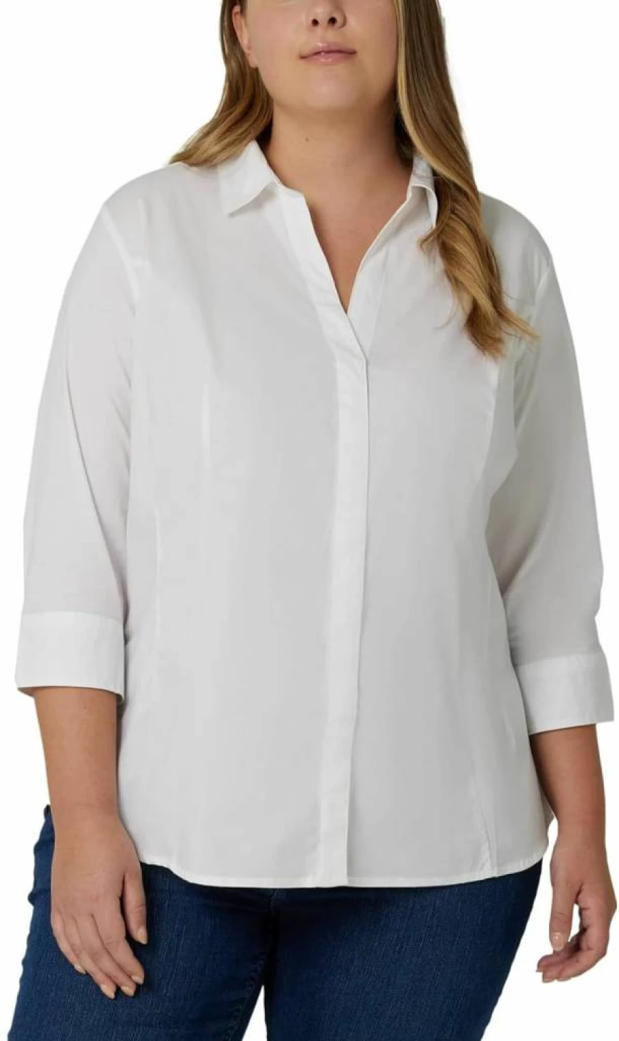 Riders by Lee Indigo Women's Plus Size Woven Shirt - Easy Care Quarter Sleeve Top