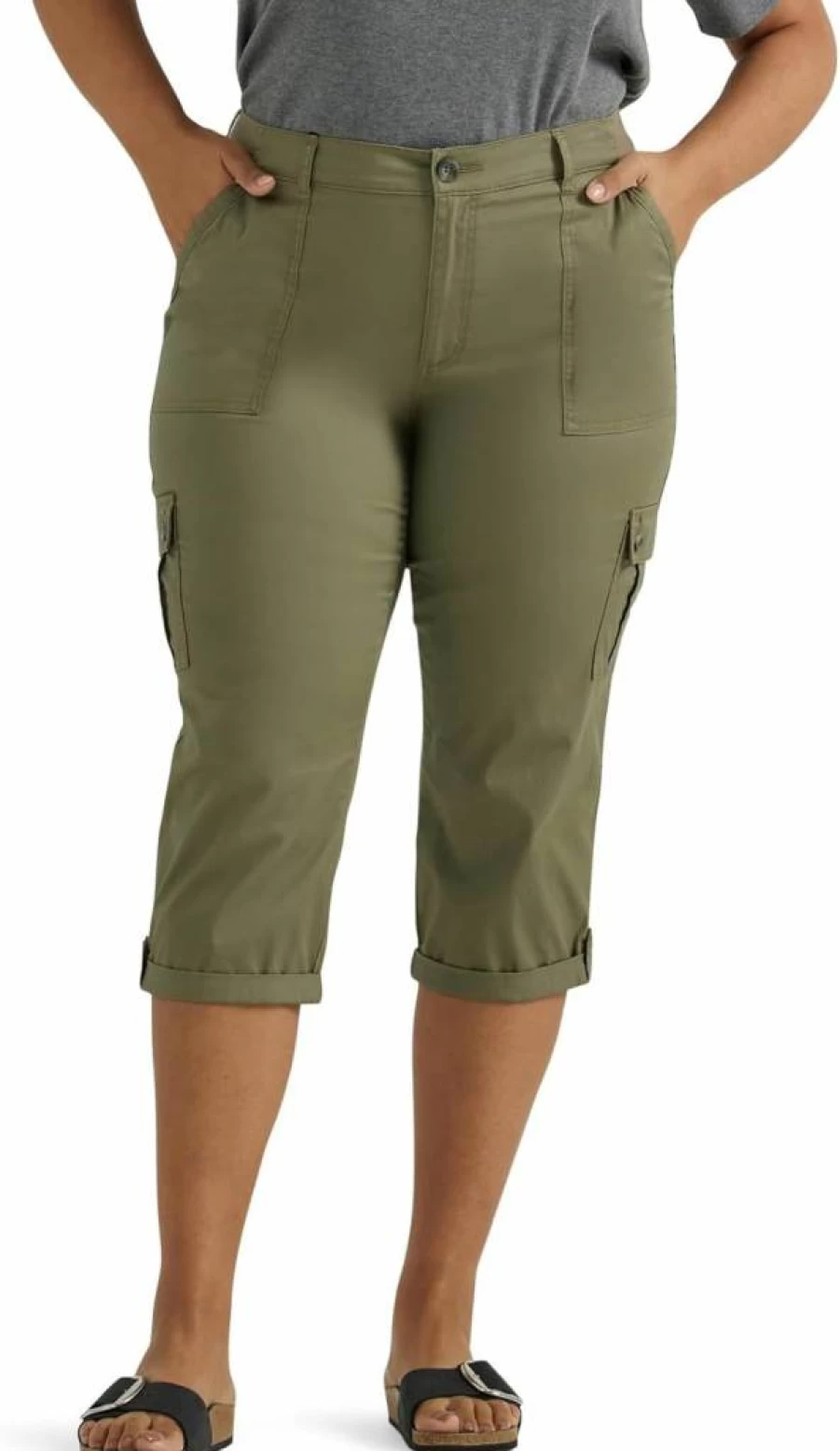 Lee Women's Plus Size Comfort Flex Cargo Capri Pants - Ultra Lux Stretch Travel & Casual