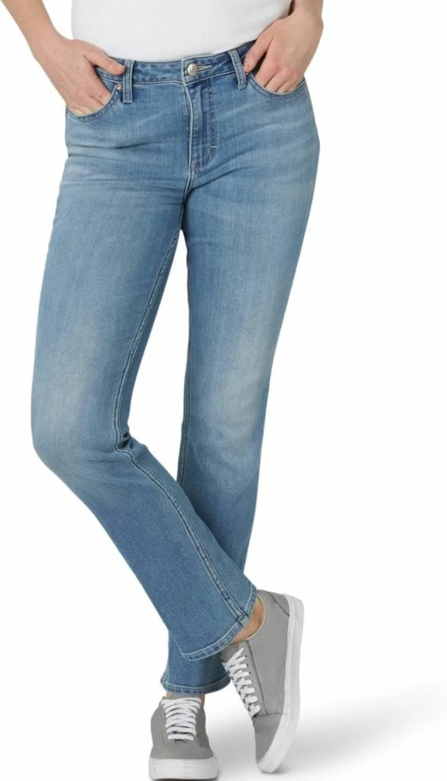 Lee Women's Petite Straight Leg Jeans - Mid Rise Comfort Fit Denim Pants