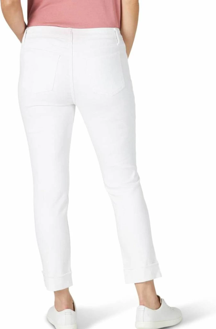 Riders by Lee Indigo Women's Distressed Boyfriend Jeans with Fringe Cuff Detail