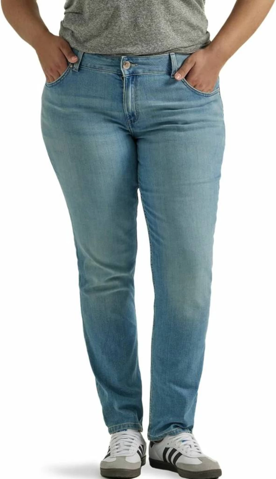 Lee Women's Plus Size Straight Leg Jeans - Mid Rise Comfort Fit Denim Pants
